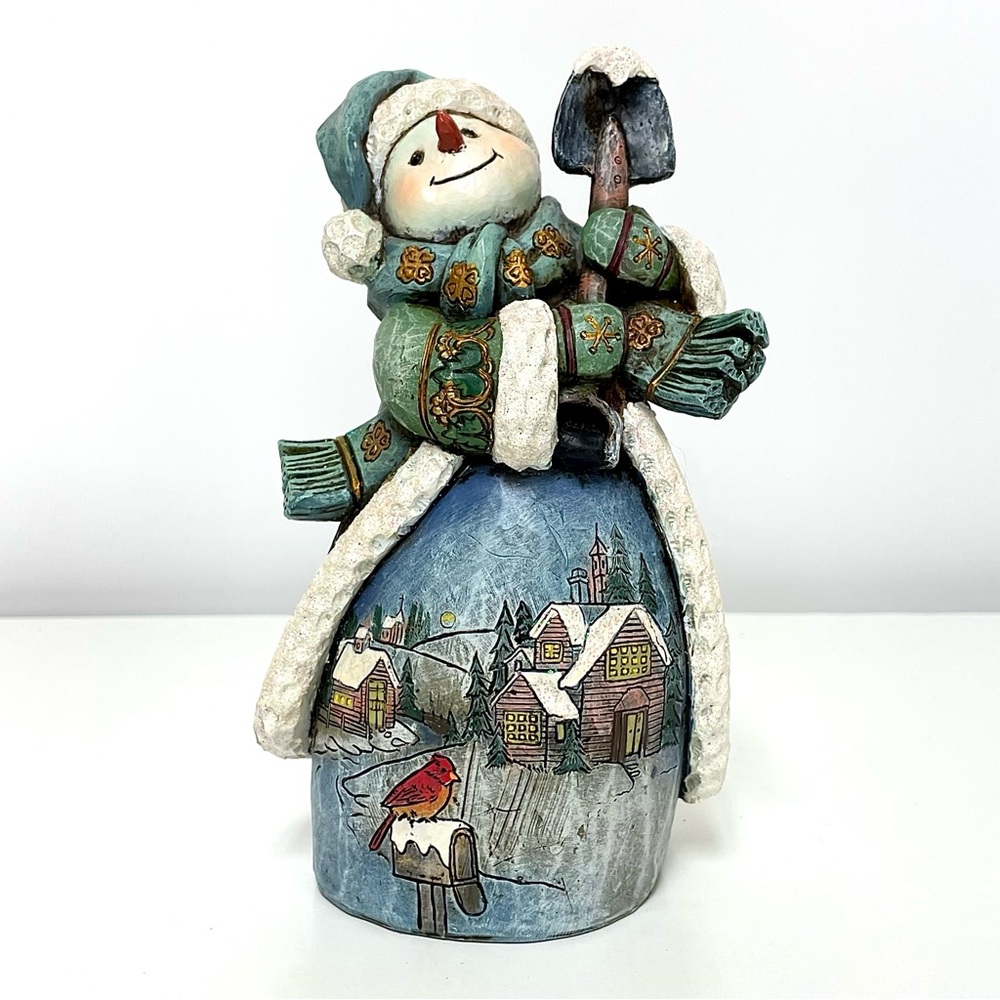 Roman Inc Snowman 8.5” Carved Village Snow Scene Figurine Folk Art Holiday Decor